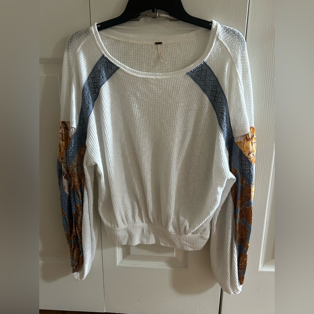 Free People Cream Ribbed Pullover Top